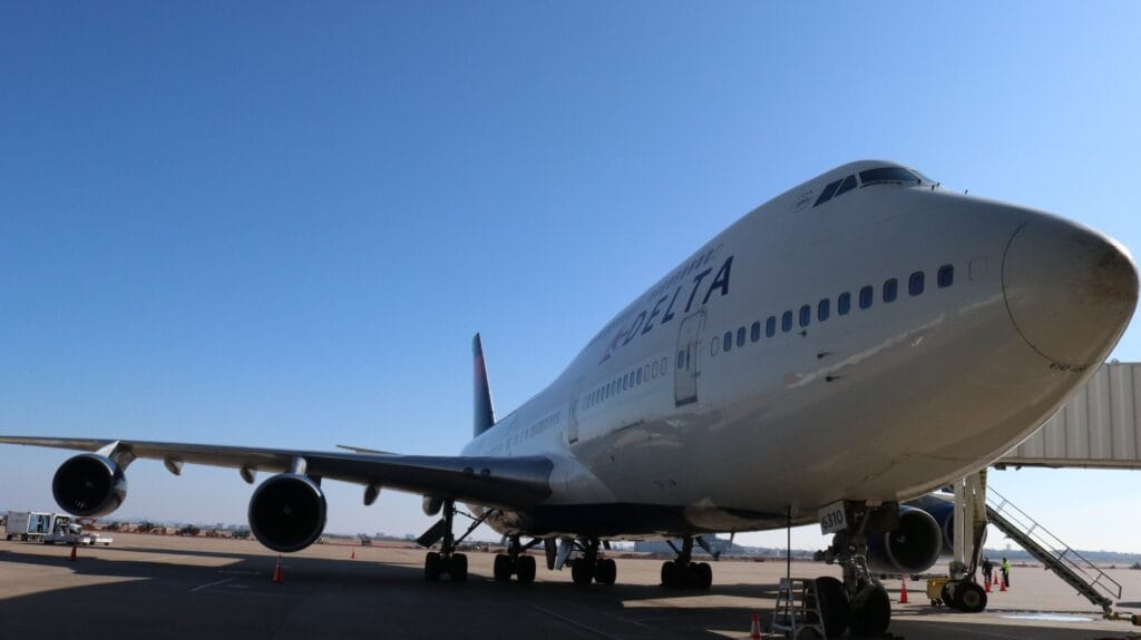 A Delta Air Lines jet is seen parked on a tarmac. Delta CEO says airfare prices will remain high once fuel prices normalize.