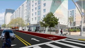 Rendering of a section of the proposed Vermont Bus Rapid Transit in Los Angeles is seen in this presentation image from LA Metro.