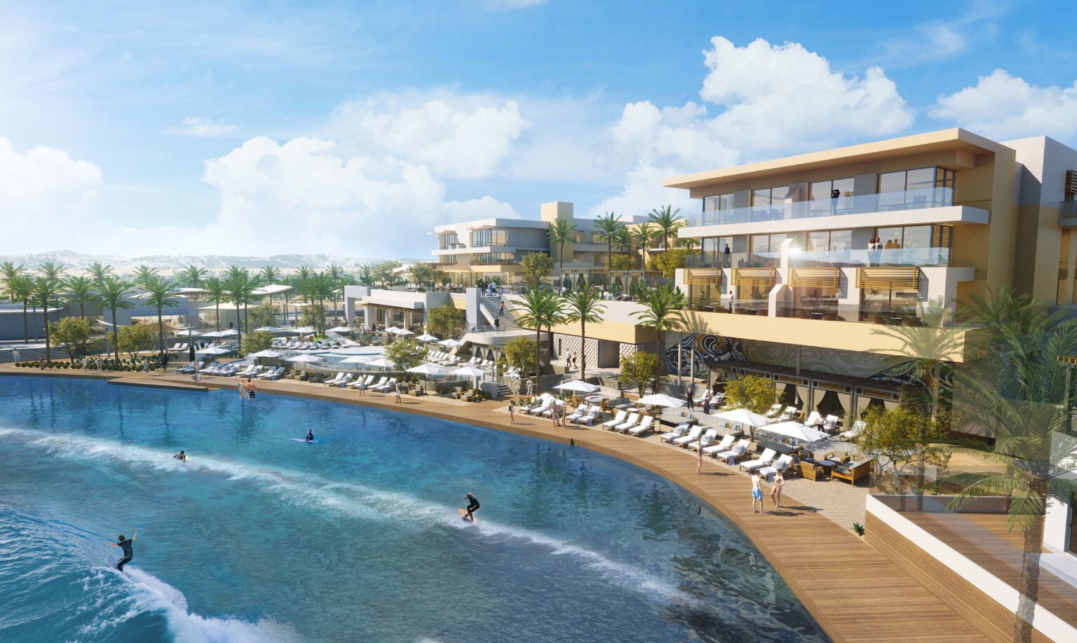 Luxury resort bringing ‘world-class’ surfing to heart of California desert Renderings of the DSRT Surf luxury resort and surfing lagoon located in Palm Desert, California. (DSRT Surf)