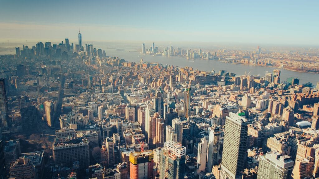 Sprawling New York City is seen in this undated aerial image from Pexels.com; New York City has the highest disparity between cost of living and wages in the nation.